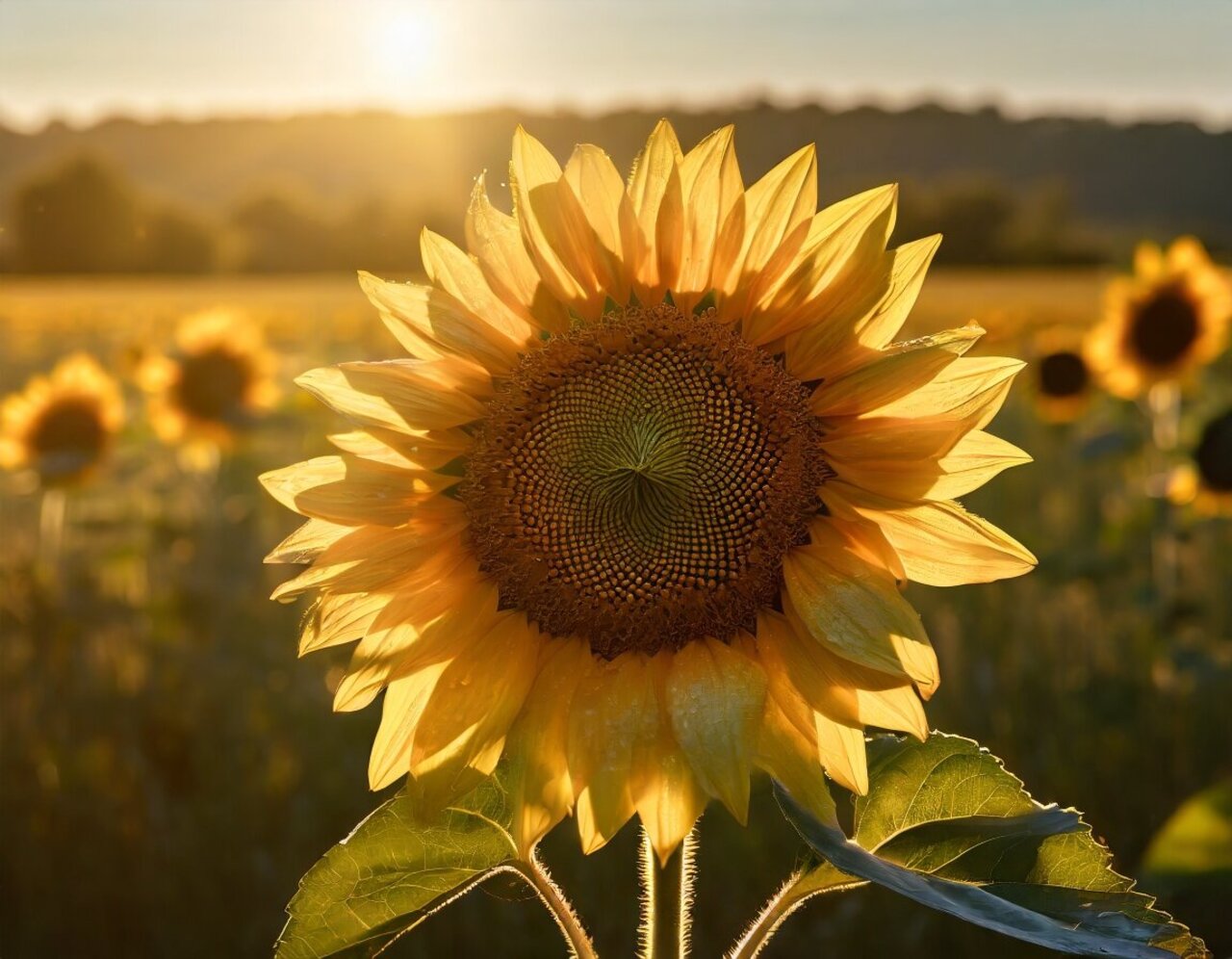 Ein Sonnenblumenfeld in der Abendsonne