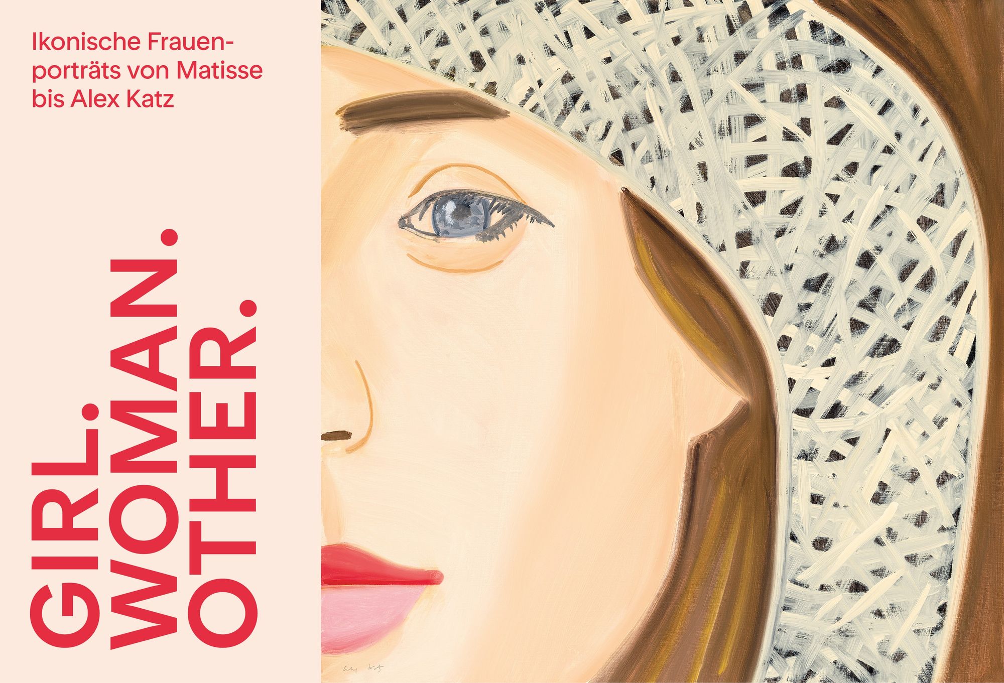 auf der rechten Seite sieht man ein halbseitiges gemaltes Portrait einer Frau, auf der linken Seite sind die Daten der Ausstellung zu sehen