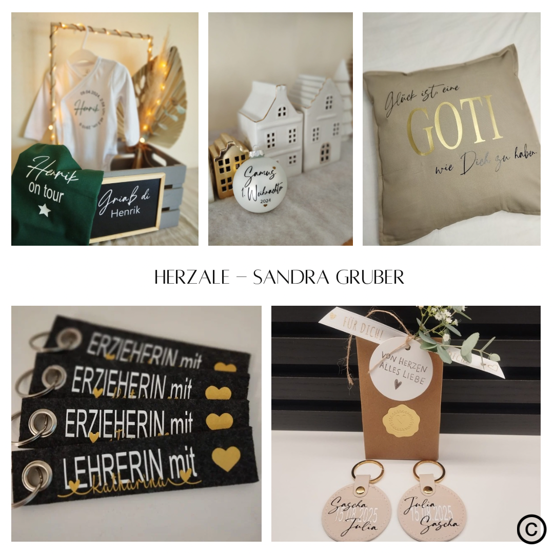 "Herzale" © Sandra Gruber Handwerk von Sandra Gruber: Personalisierte Kleidung, Polster, Schlüsselanhänger in verschiedenen Farben und Designs