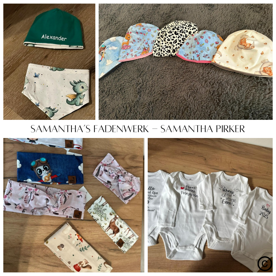 "Samantha's Fadenwerk" © Samantha Pirker Handwerk von Samantha Pirker: Wintermützen, Stirnbänder Bodies in verschiedenen Stoffen und Farben