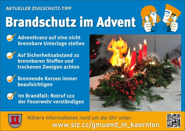Informationsblatt mit Tipps für den richtigen Umgang mit Brandschutz im Advent