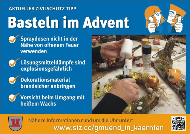 Informationsblatt mit Tipps für den richtigen Umgang mit Bastelmaterialien im Advent