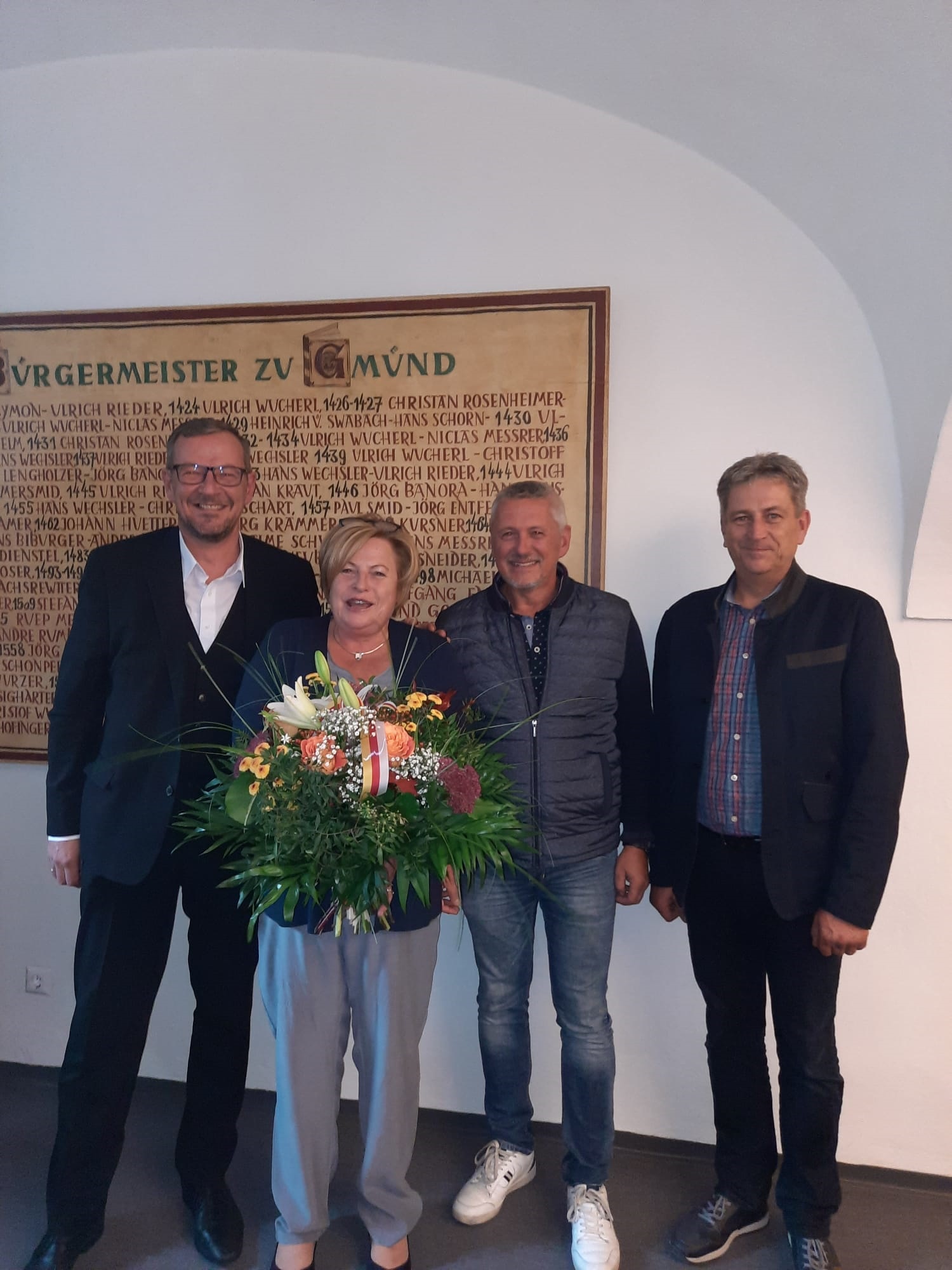Danke an Pro Mente für die Zusammenarbeit, am Foto: vl. AL Christian Rudiferia, Margret Rausch, Ing. Reinhold Dullnig, VzBgm. Claus Faller